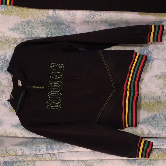 Monae' black track suit with red, yellow, green ..  reggae colors y2k tracksuit - Picture 2 of 5